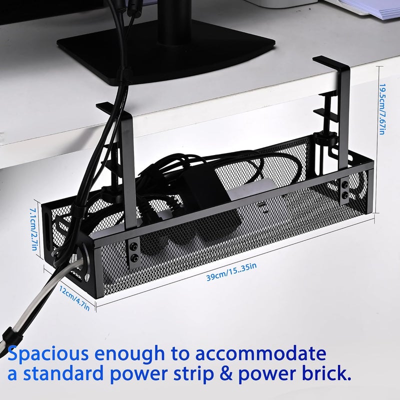 QUELIEN Under Desk Cable Management Tray Small – Clamp-Mounted Wire Organizer & Cord Management Under Desk Rack, No-Drill Metal Cable Organizer for Home Office (Black) - Image 4